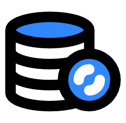 database-sync-svgrepo-com Database og mønt ikon, økonomi og teknologi